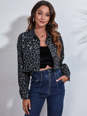 Leopard Button Crop Jacket
