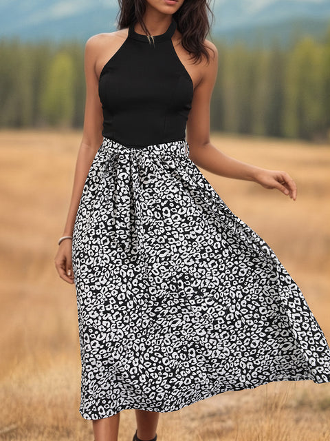 Leopard Halter Neck Midi Dress