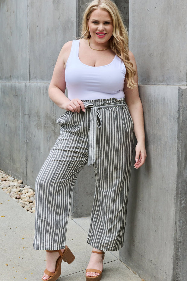 Full Size Paperbag Waist Striped Culotte Pants