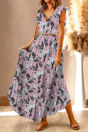 Printed Tie Back Crop Top and Maxi Skirt Set