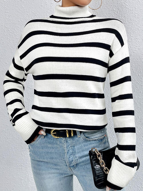 Stripe Turtleneck Long Sleeve Sweater