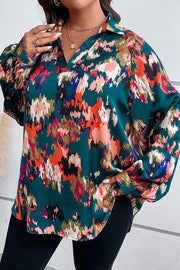 Plus Size Printed Long Sleeve Blouse