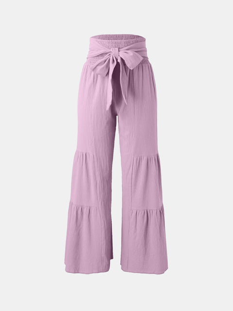 Tied Ruche Wide Leg Pants