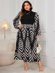 Plus Size Printed Mock Neck Midi Dress