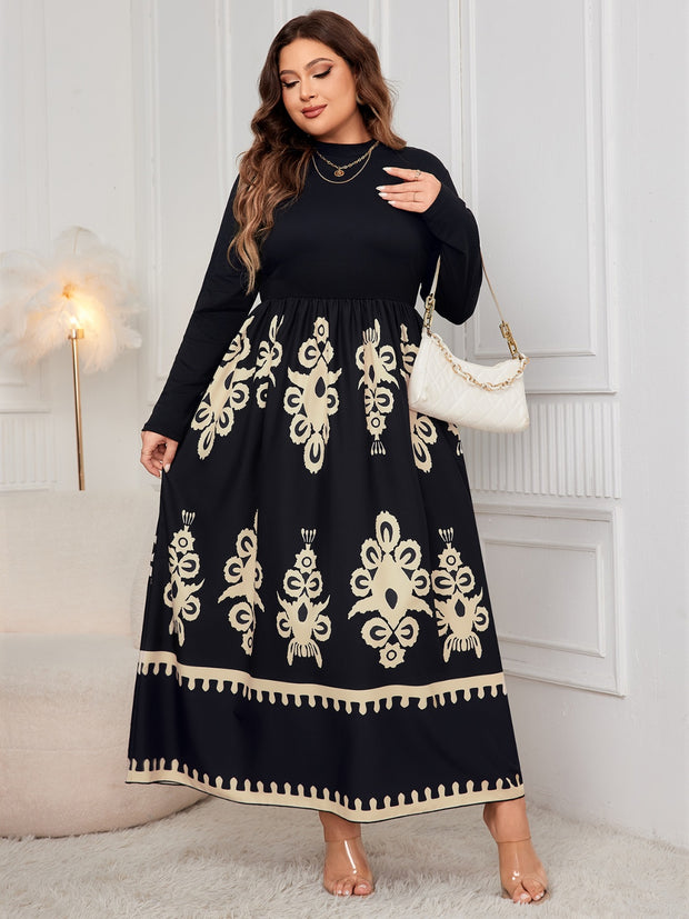 Plus Size Printed Mock Neck Dress