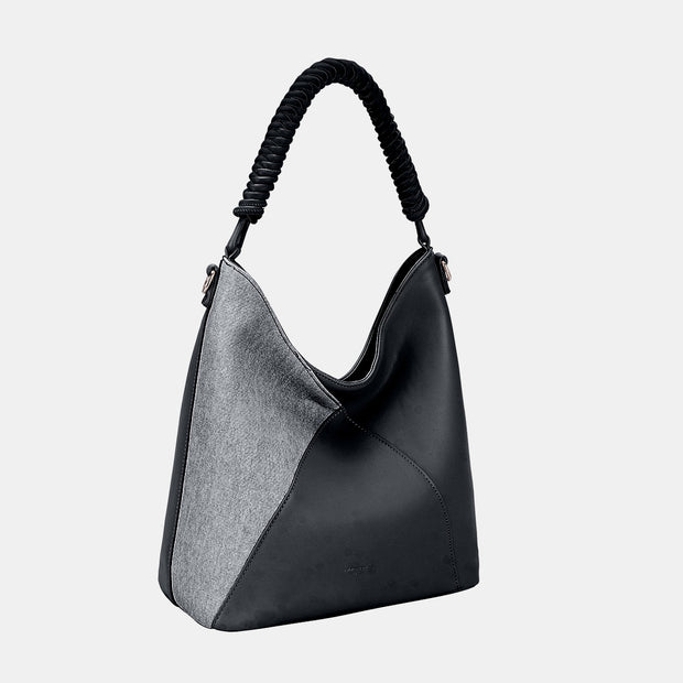 Woven Handle PU Leather Handbag