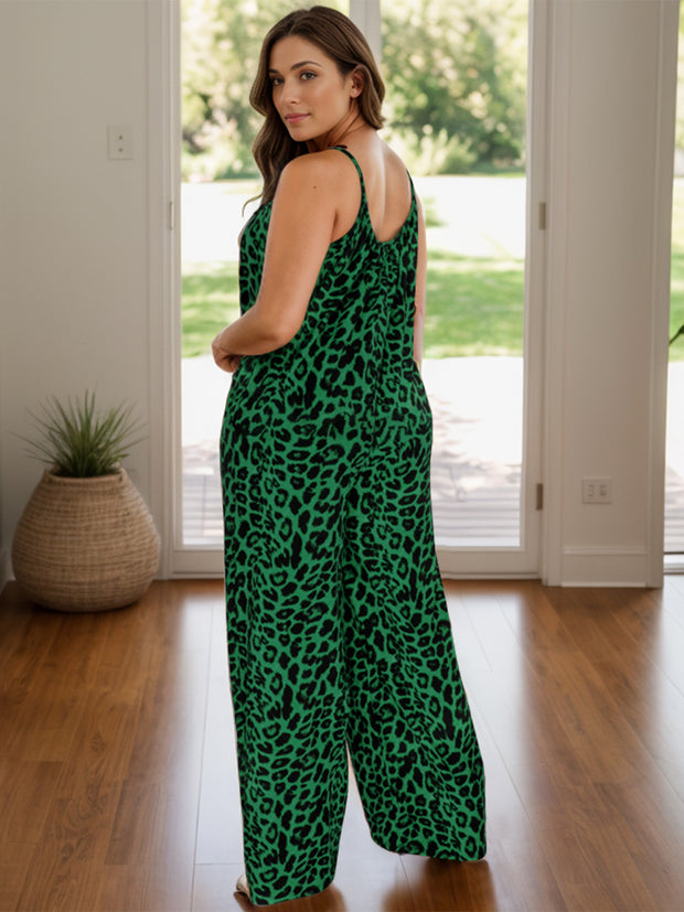 Leopard Scoop Neck Wide Leg Jumpsuit