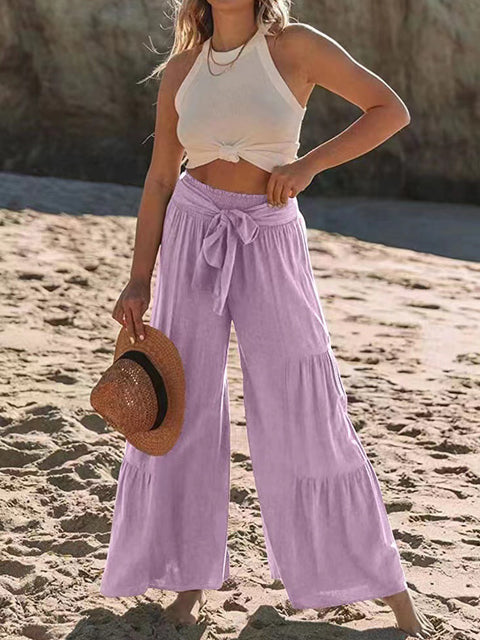 Tied Ruche Wide Leg Pants