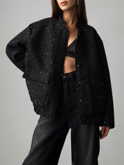 Sequin Detail Pocket Long Sleeve Jacket