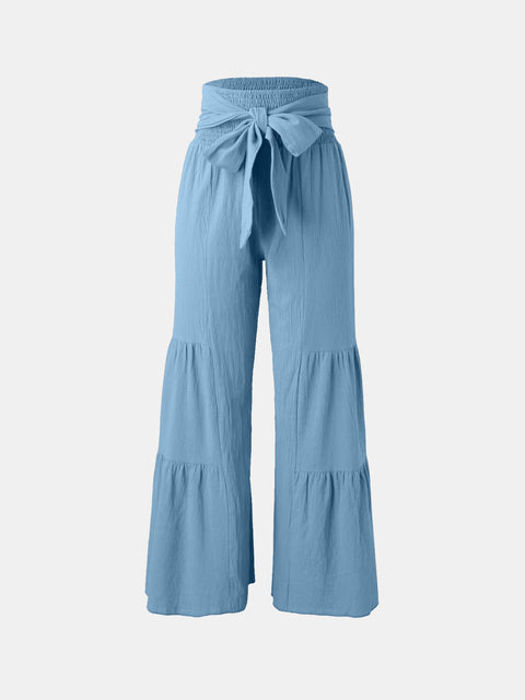 Tied Ruche Wide Leg Pants