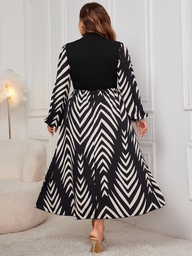 Plus Size Printed Mock Neck Midi Dress