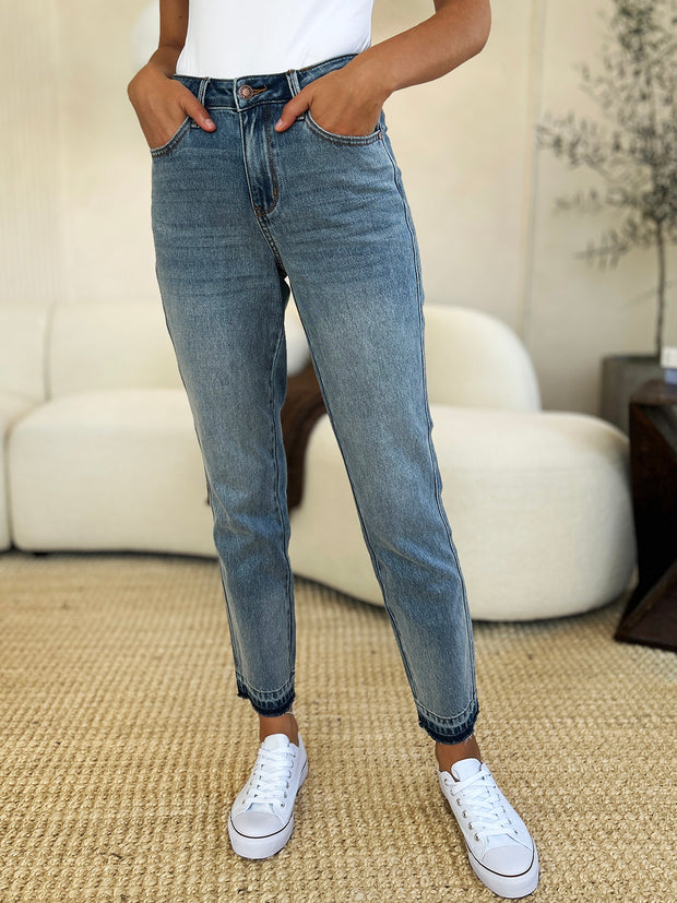 Plus Size Mid Rise Hem Jeans