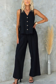 Tied V-Neck Sleeveless Top and Pants Set