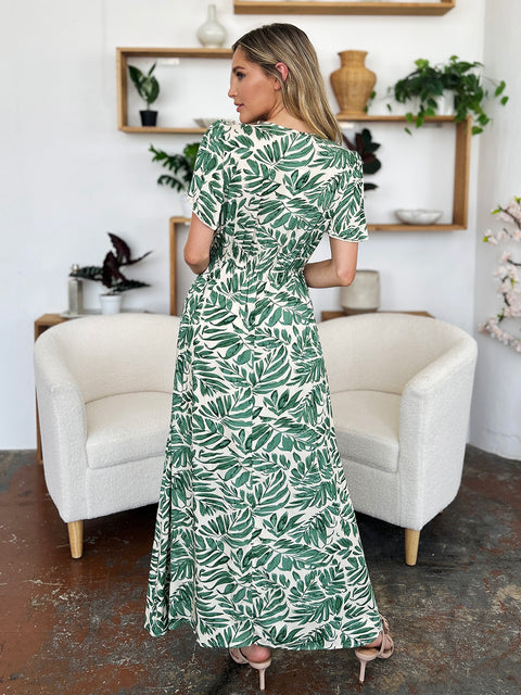 Plus Size Printed Drawstring Short Sleeve Dress