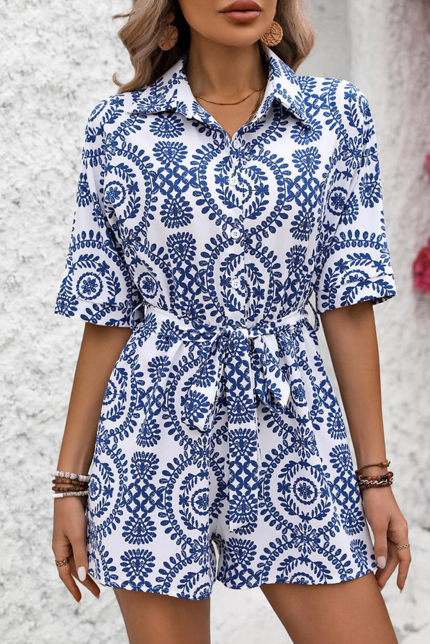 Tied Printed Short Sleeve Romper