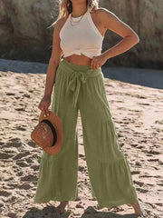 Tied Ruche Wide Leg Pants