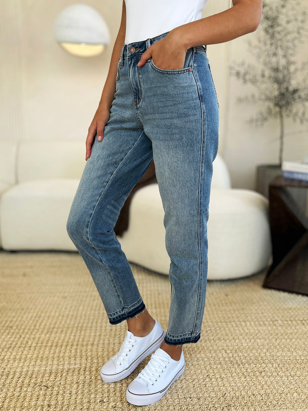 Plus Size Mid Rise Hem Jeans