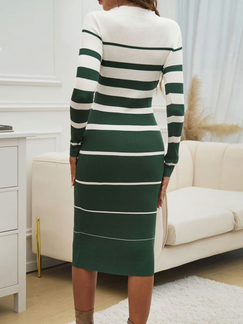 Round Neck Long Sleeve Midi Dress