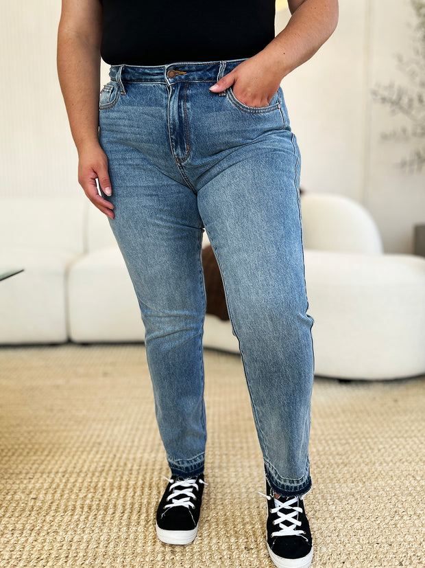 Plus Size Mid Rise Hem Jeans