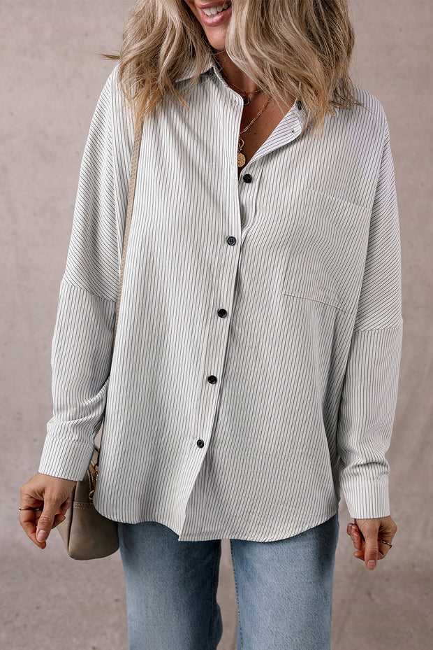 Striped Collared Neck Long Sleeve Shirt