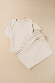 Round Neck Short Sleeve Top and Pants Set