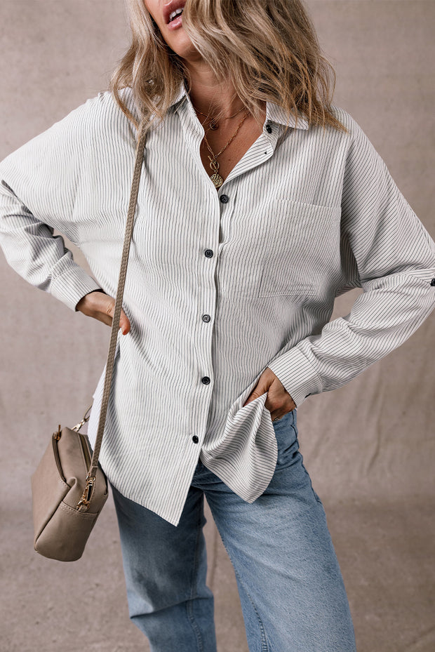 Striped Collared Neck Long Sleeve Shirt