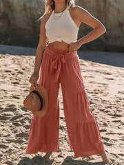 Tied Ruche Wide Leg Pants