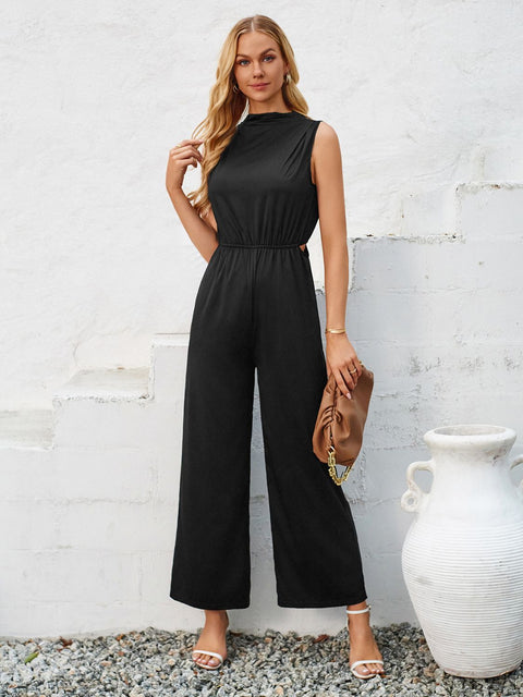 Cutout Tied Wide Leg Sleeveless Jumpsuit