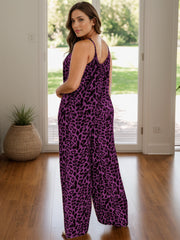 Leopard Scoop Neck Wide Leg Jumpsuit