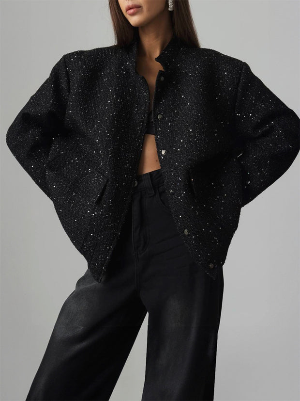 Sequin Detail Pocket Long Sleeve Jacket