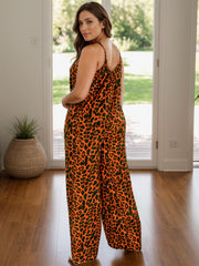 Leopard Scoop Neck Wide Leg Jumpsuit