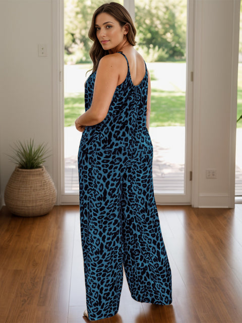 Leopard Scoop Neck Wide Leg Jumpsuit