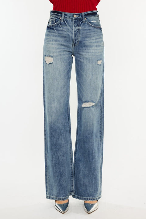 Distressed High Waist Bootcut Jeans