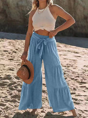 Tied Ruche Wide Leg Pants