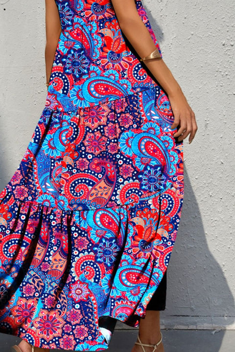 Printed V-Neck Sleeveless Dress