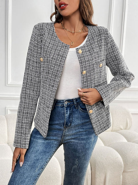 Plaid Long Sleeve Blazer