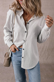 Striped Collared Neck Long Sleeve Shirt