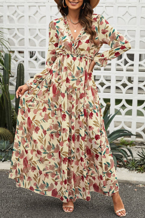 Floral Frill Trim Maxi Dress