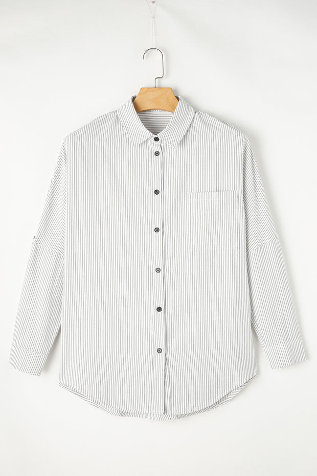 Striped Collared Neck Long Sleeve Shirt