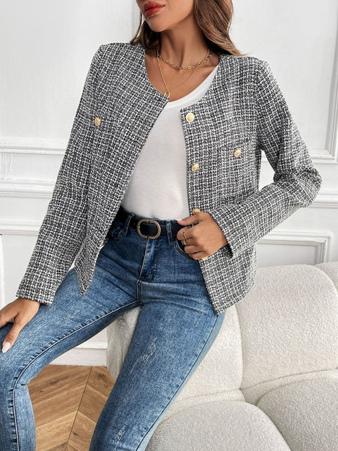 Plaid Long Sleeve Blazer