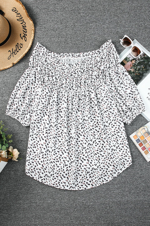 Plus Size Printed Off-Shoulder Blouse