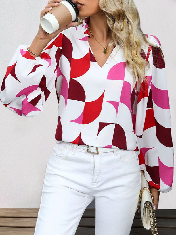 Frill Notched Long Sleeve Blouse