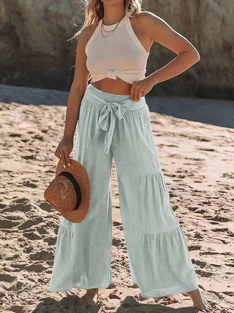 Tied Ruche Wide Leg Pants