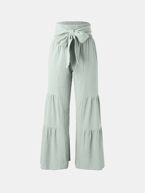 Tied Ruche Wide Leg Pants