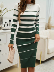 Round Neck Long Sleeve Midi Dress