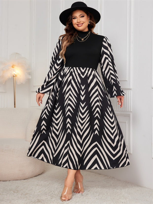 Plus Size Printed Mock Neck Midi Dress