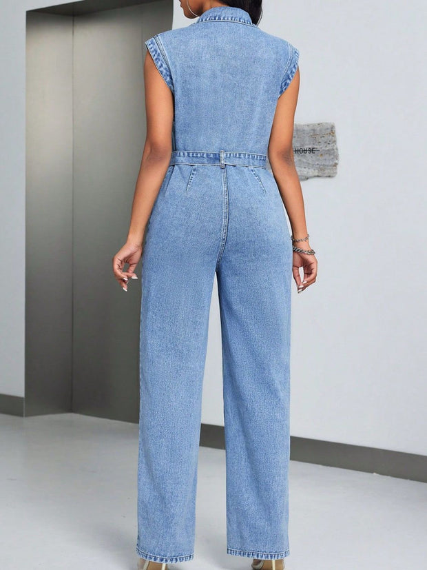 Denim Jumpsuit with Pockets