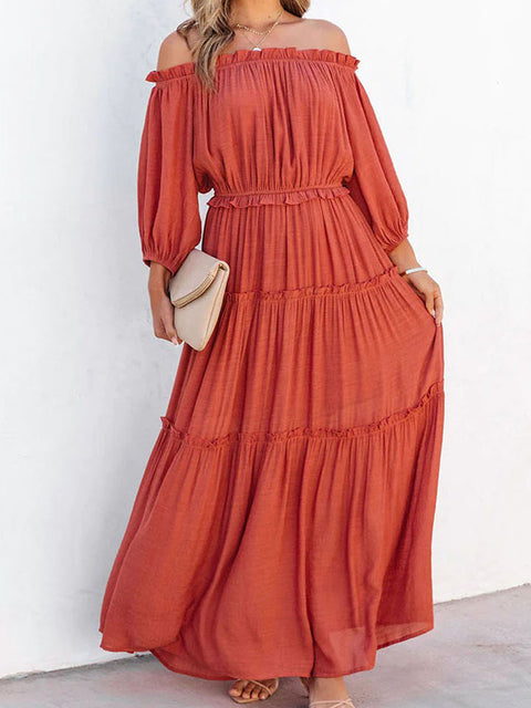 Ruffle Trim Off-Shoulder Maxi Dress