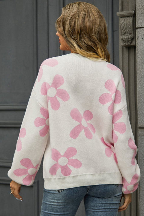 Floral Print Round Neck Sweater