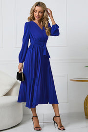 Long Sleeve Tie Waist Midi Dress